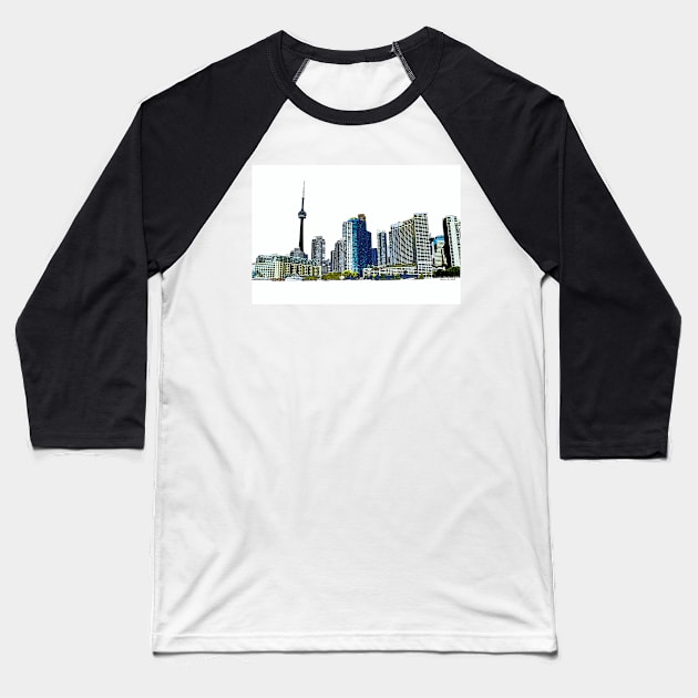 Toronto Skyline Graphic with CN Tower Baseball T-Shirt by ninasilver